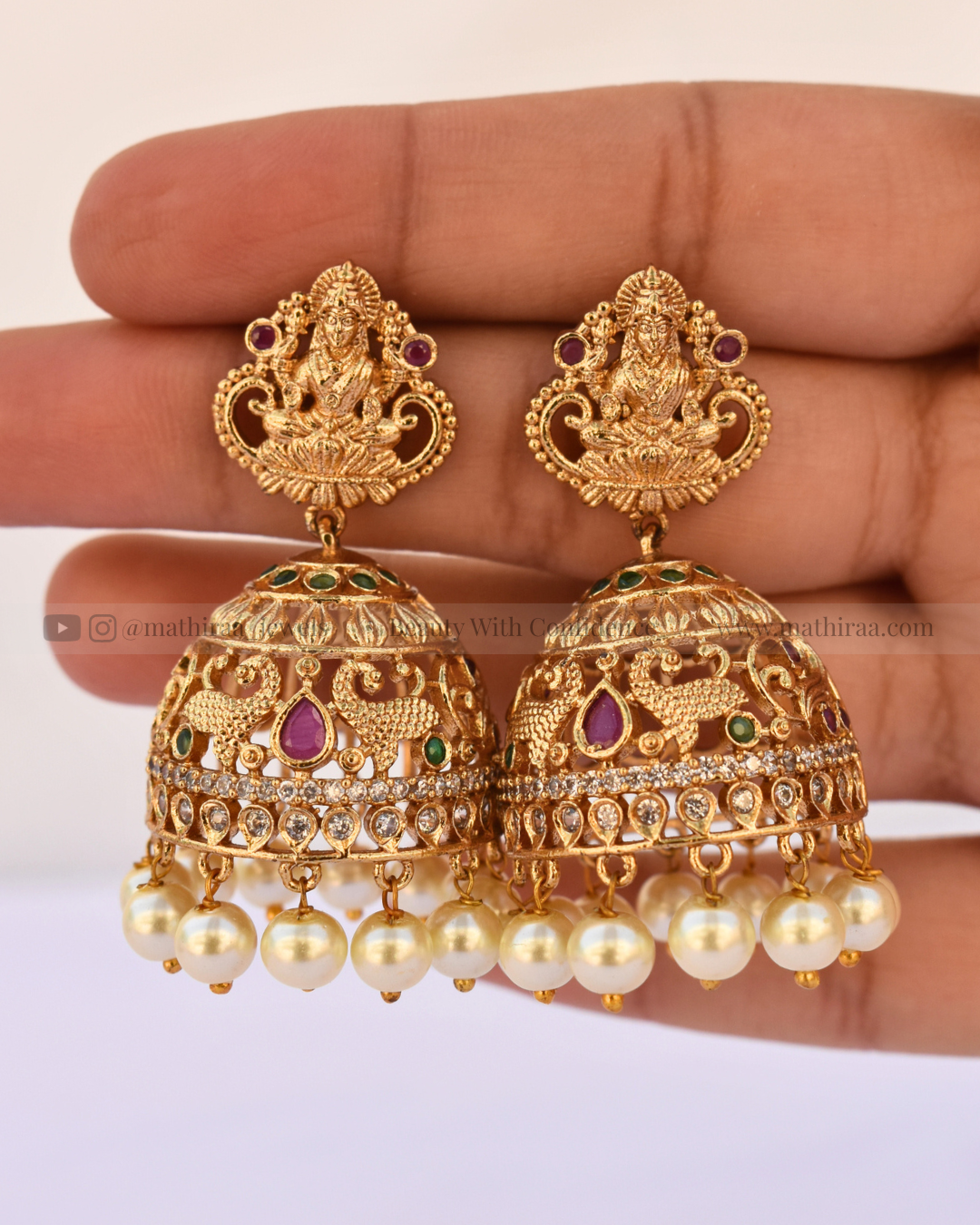 Lakshmi Pearl Drop Temple Jhumkas