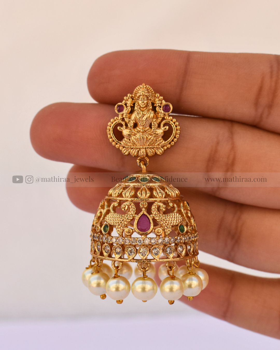 Lakshmi Pearl Drop Temple Jhumkas