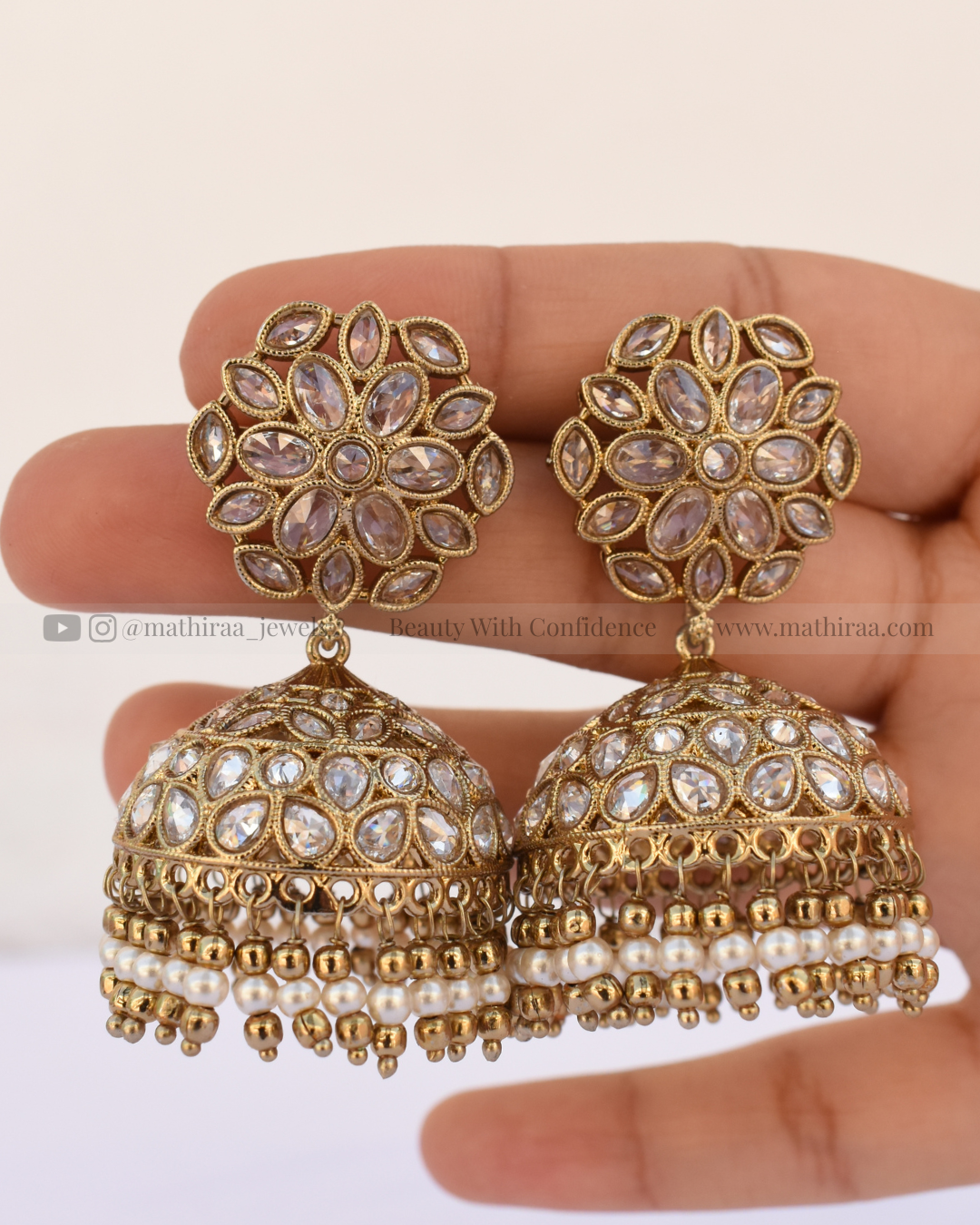 Bridal Polki Mehandi Floral Jhumka