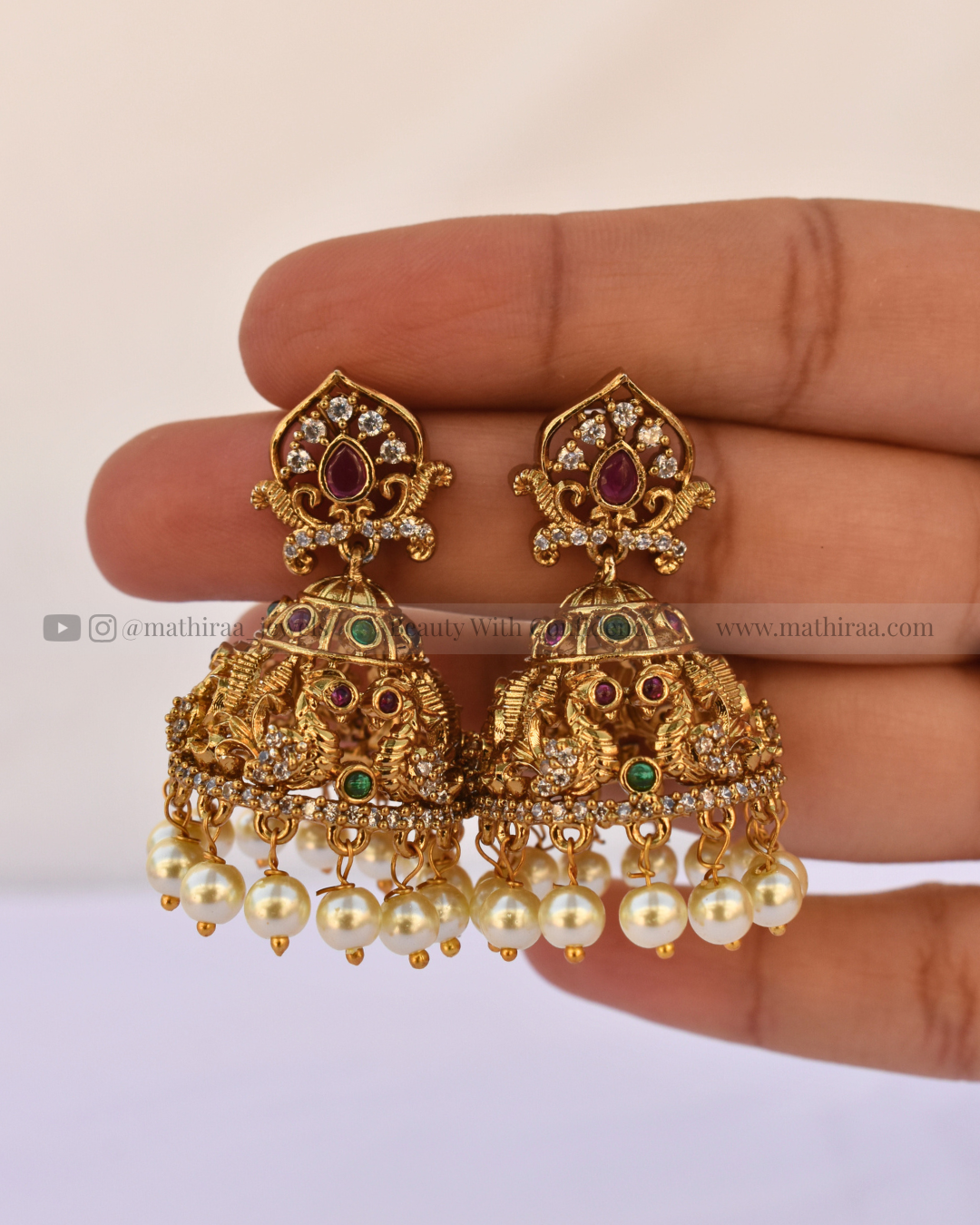 Peacock Pearl Drop Antique Jhumkas