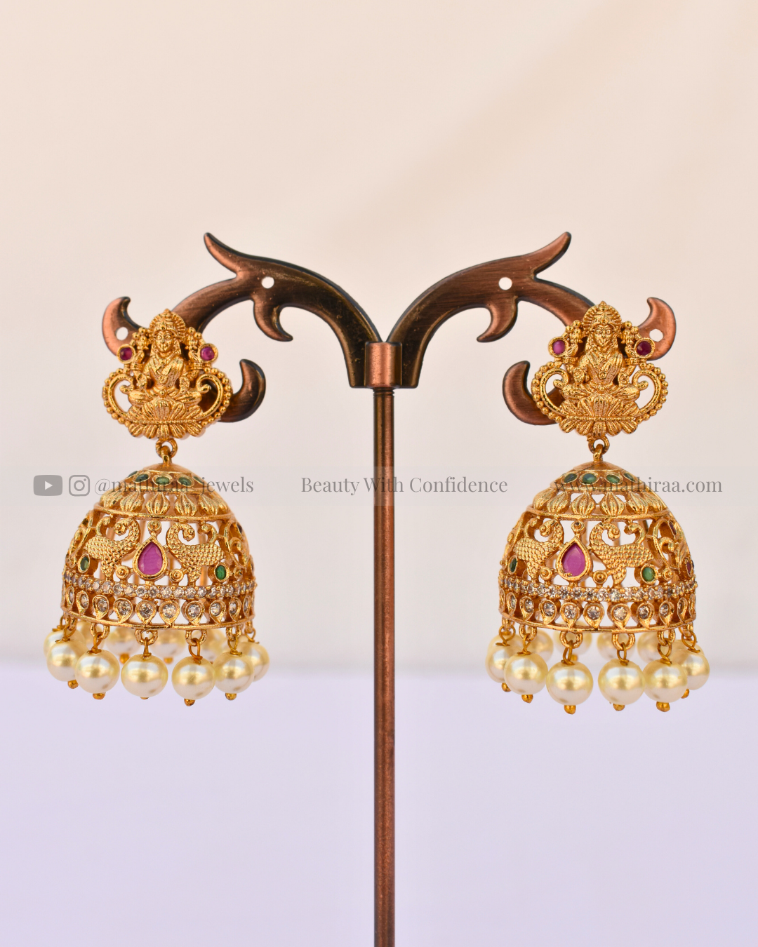 Lakshmi Pearl Drop Temple Jhumkas